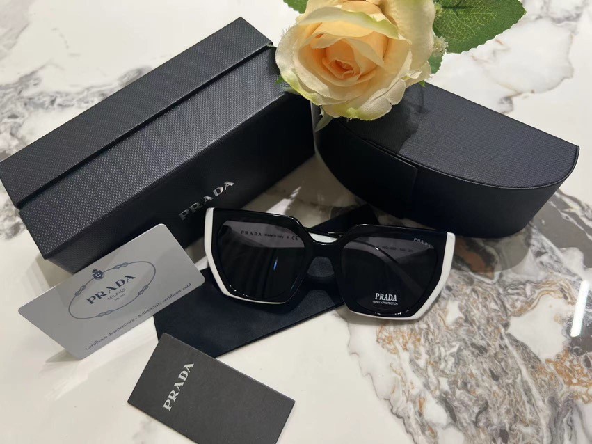 PRADA PR 15WS 09Q5S0 145mm Frame Rectangular Sunglasses - Black/White/Gray thumbnail 2