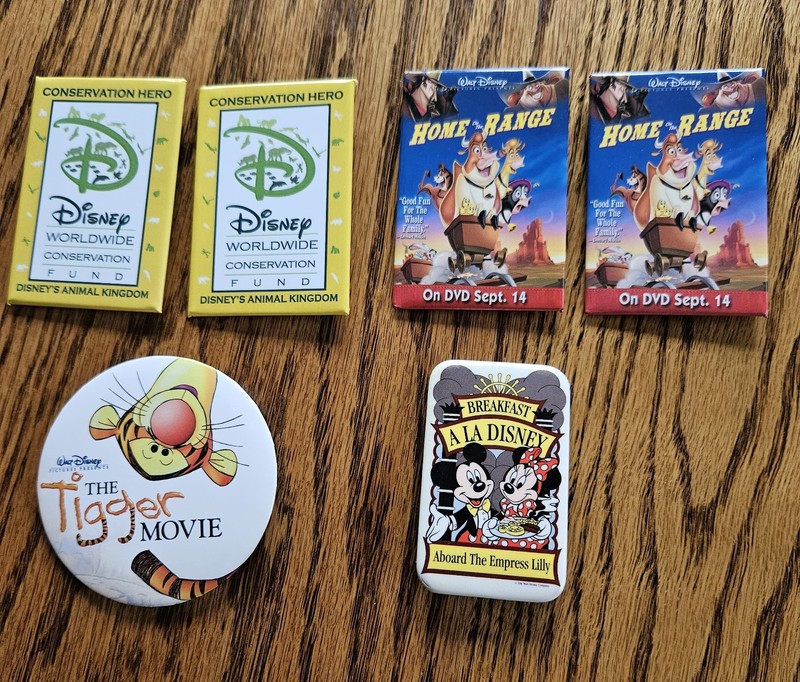 6 Disney Button Pins Conservation Hero/Home on the Range/Tigger Movie/Breakfast