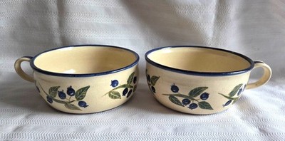 Pair 2001 JoEl Pottery Bremen Maine Wild Blueberry Mugs Ellie & Joe Kelly