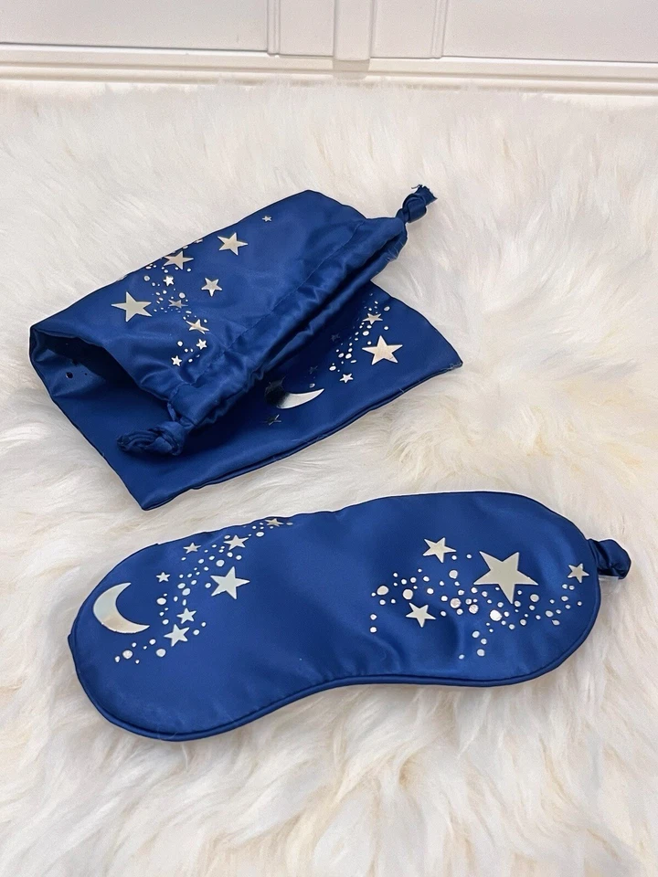Nuevo Bolso de Maquillaje Estee Lauder Satinado Dibujo Cuerda Dormir Máscara de Ojos Estrella Luna Azul Foto 2 de 4