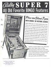 Super 7 Bally Bingo Pinball Flyer / Brochure / Ad - Hard to Find