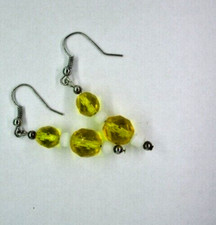 Faceted Yellow Bead Drop Earrings, Approx. 1 1/2" - See Description Below