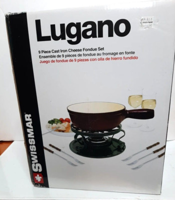 Swissmar Lugano 2L / 2 Qt 9-Pc Cast Iron Fondue Set Matte Black W/6 forks