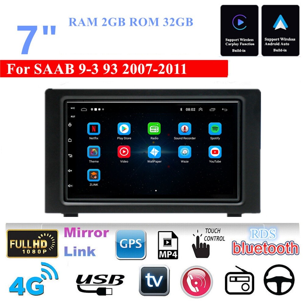 7in 2Din Android 13 Car Stereo Radio Fit For Saab 9-3 93 2007-2011 Touch Screen