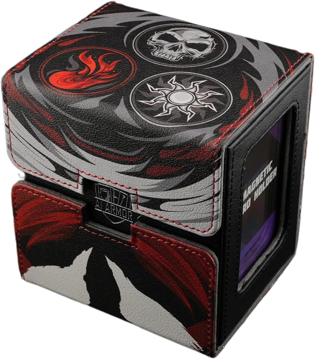 MTG Commander 100+ Card Custom Art Deck Box with Storage (Black/Red/White)