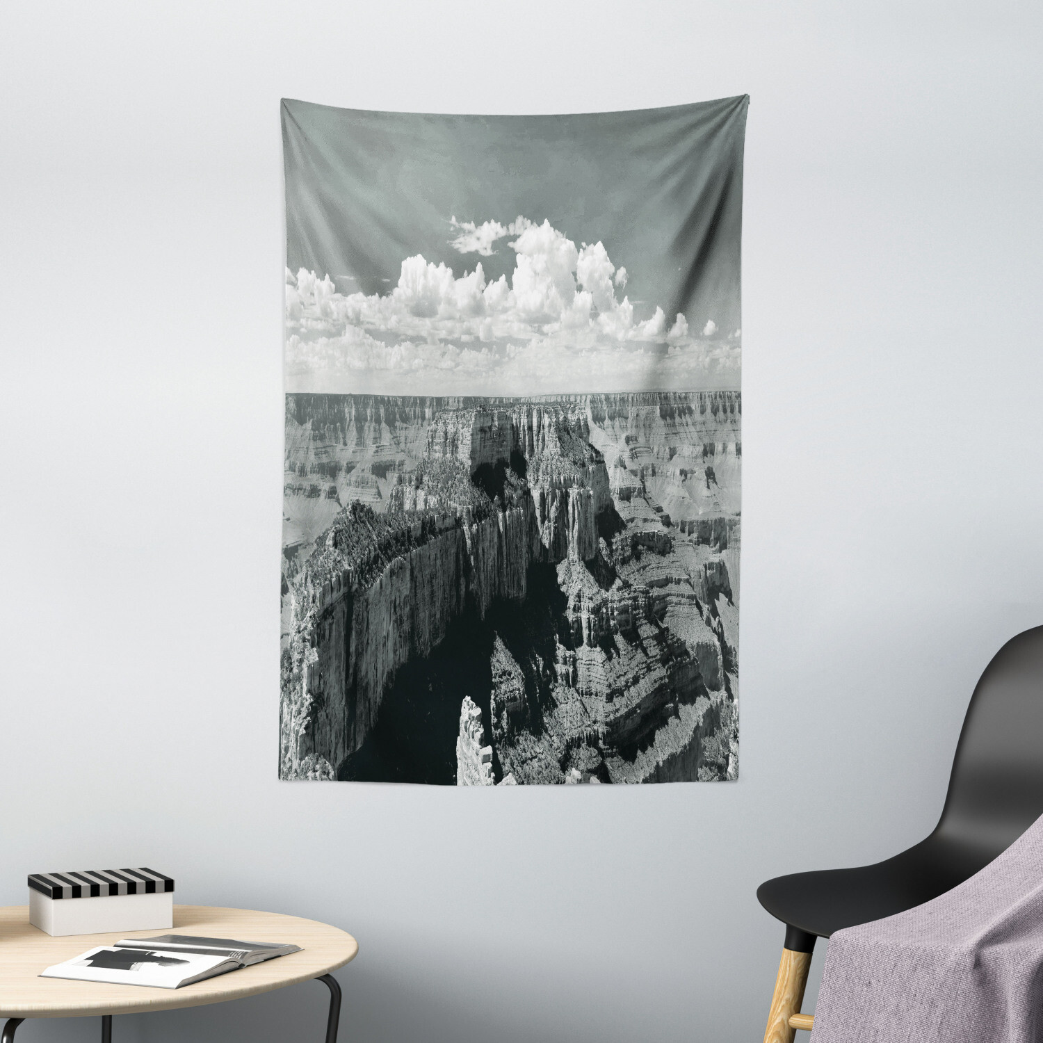 Gray Tapestry Nostalgic Grand Canyon Print Wall Hanging Decor