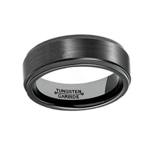 8mm Men's Tungsten Carbide with Grooved Edge  Brushed Center Wedding Band Ring