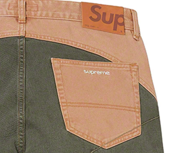Supreme 2-Tone Paneled Jean Brown Green Size 38 Rare 🔥SHIPS NOW