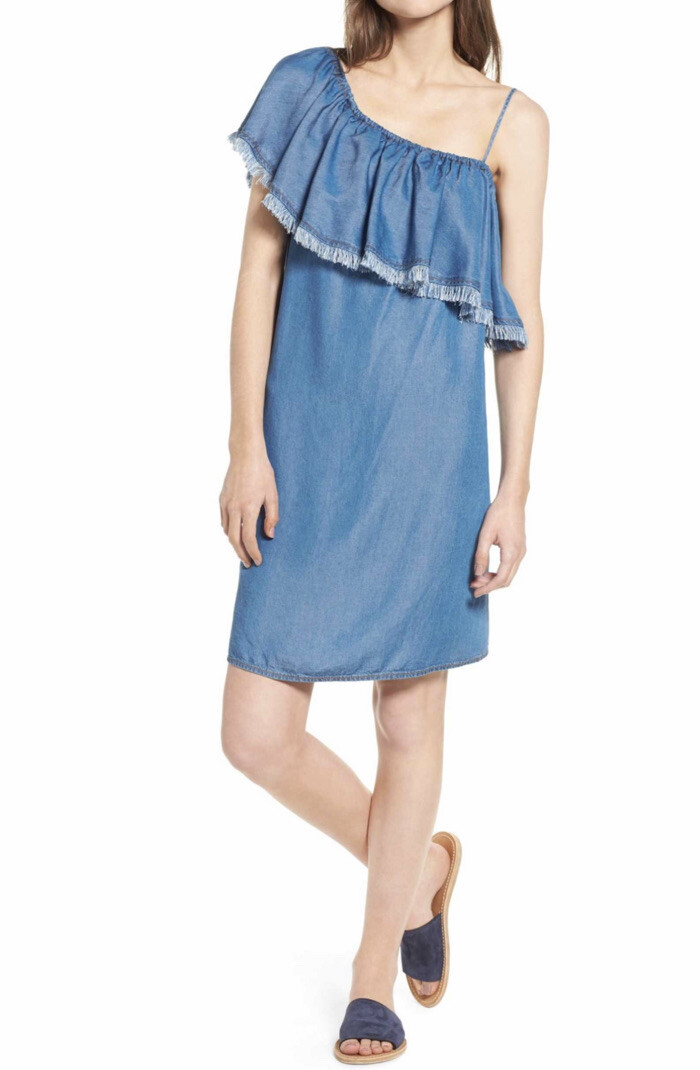 splendid denim dress Splendid denim one shoulder dress, Medium Wash, Size Small. MSRP $158