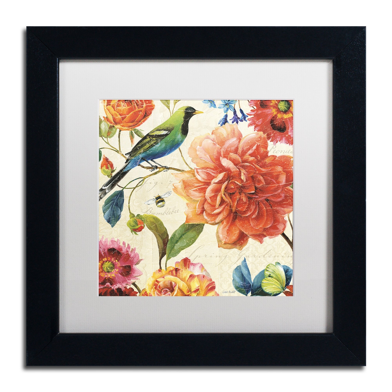 Rainbow Garden II Cream Wall Art by Lisa Audit 11x11 Black Framed Canvas Print
