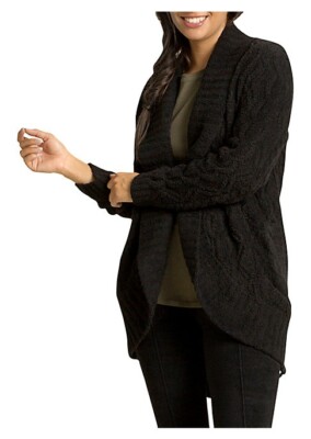 Barefoot Dreams L29801 Womens Black CozyChic Cable Shawl Cardigan Size S 