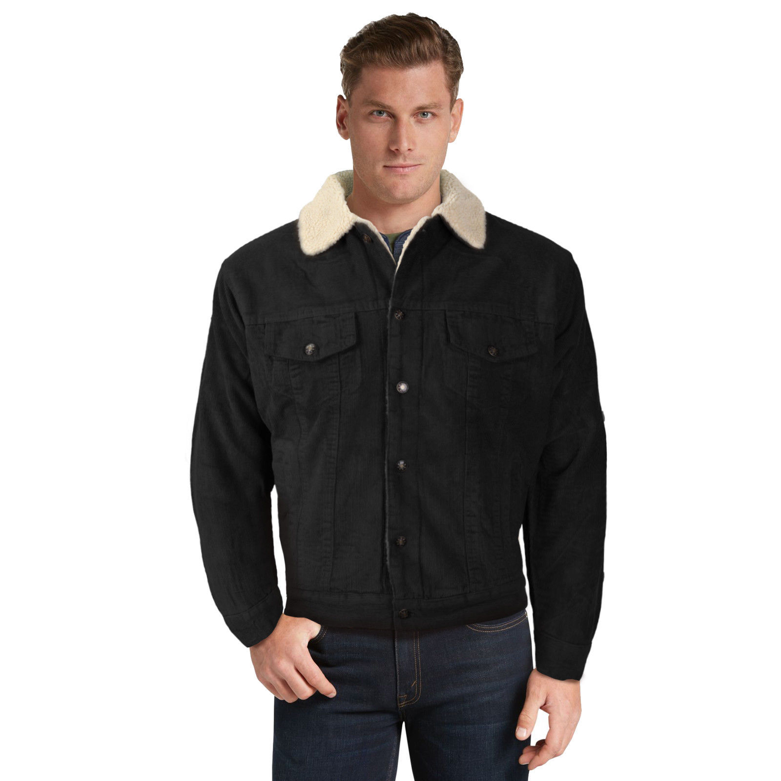Мужская классическая вельветовая куртка Шерпа дальнобойщика премиум-класса на пуговицах с меховой подкладкой