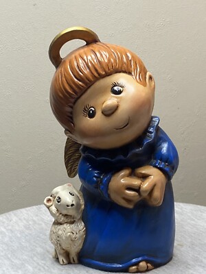 vintage and Figurine angel boy with sheep shepherd with lamb