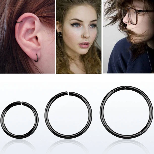 1 3 Set 20G Seamless Ring Black Plated Silver 5 16