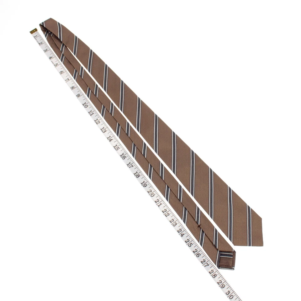 Corbata Kiton nueva sin etiquetas 100 % seda siete pliegues en marrón claro/azul marino melange rayas Foto 3 de 4