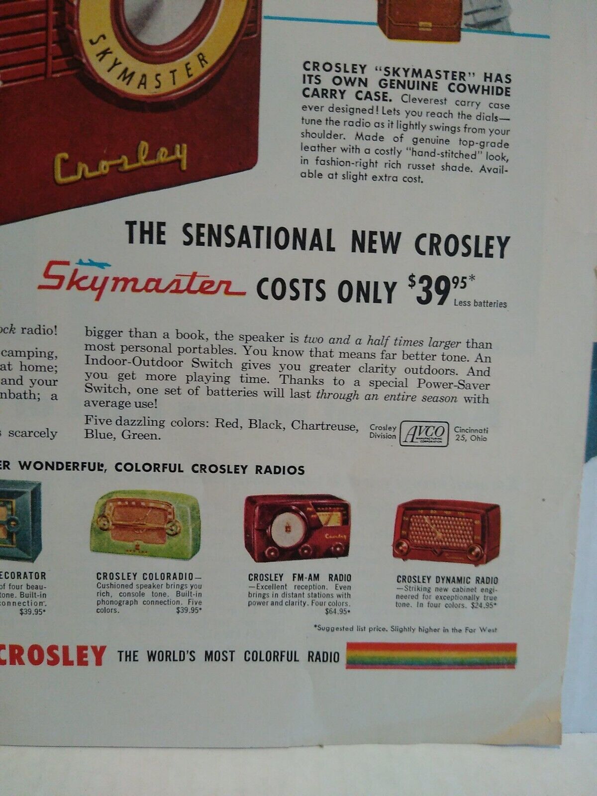 Crosley Skymaster Radio Vintage 1953 Ad Magazine Print Douglas Aircraft