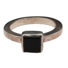 Simple Black Onyx Sterling Silver Ring Size 6.25 Square 7mm Stone