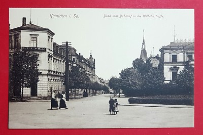 Postcard Hainichen in Sat. around 1910 view from the station in Wilhelmstrasse (28119