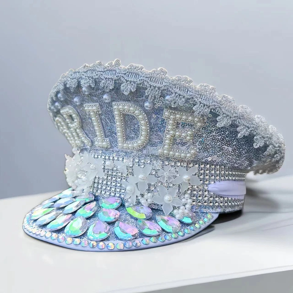 Sombrero de Capitán con Estrás Novia Gorra Militar Ajustable Mujeres Hombres Despedida de Soltero Foto 3 de 4