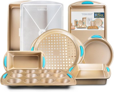 Baking Pan Set of 8, Nonstick Gold Carbon Steel Oven Bakeware Kitchen Set