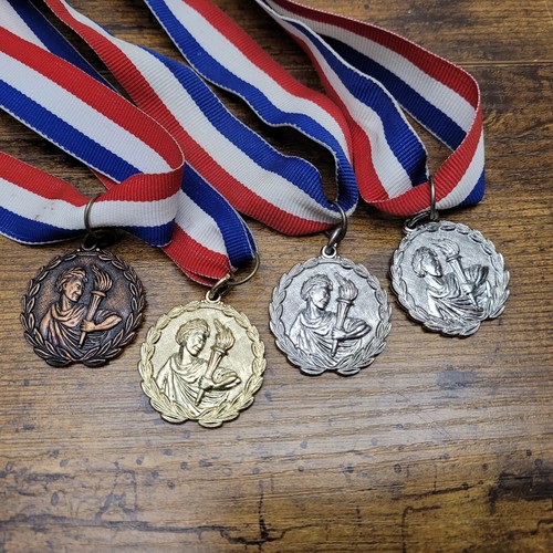 VTG Metal Medal Medallion on Ribbon Award Gold Silver Bronze Lot of 4