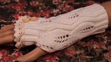 Fingerless Gloves Lace and Button Accent Leaf Pattern Knit New Colors 