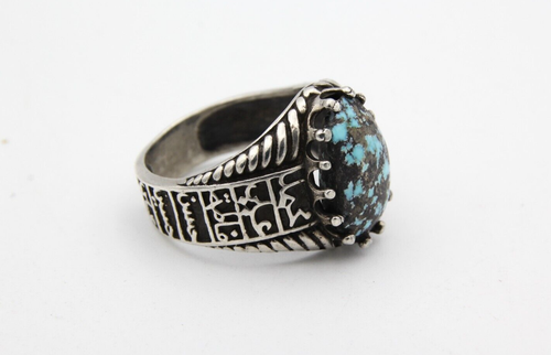 Turkish Arabic Written 925 Sterling Silver Turquoise Gemstone Ring Size ...