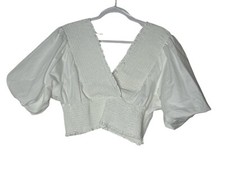 Abercrombie & Fitch Top Women XL White puff Sleeve Crop Stretch Formal Party