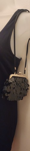 🌐VINTAGE 60's /70's 🌸BRAND NEW🌸 Black Bead/Sequin Clutch/Shoulder Strap - Picture 20 of 20
