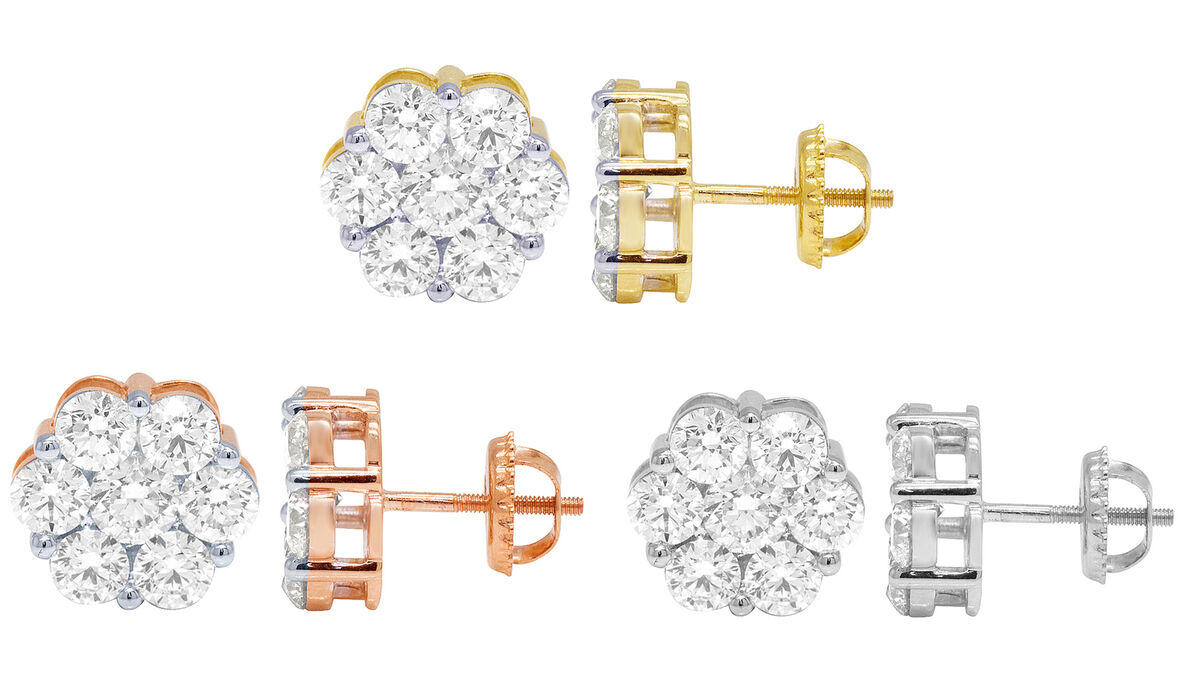 EGL Certified VVS Real Diamond Flower Cluster Gold Stud EGL Certified VVS Real Diamond Flower Cluster Gold Stud