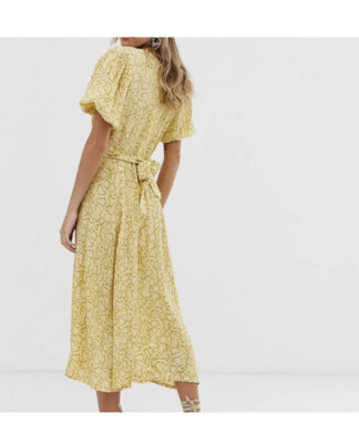 green patterned midi dress Jodifl Tropical Leaf Print Tiered Midi Dress in Green S