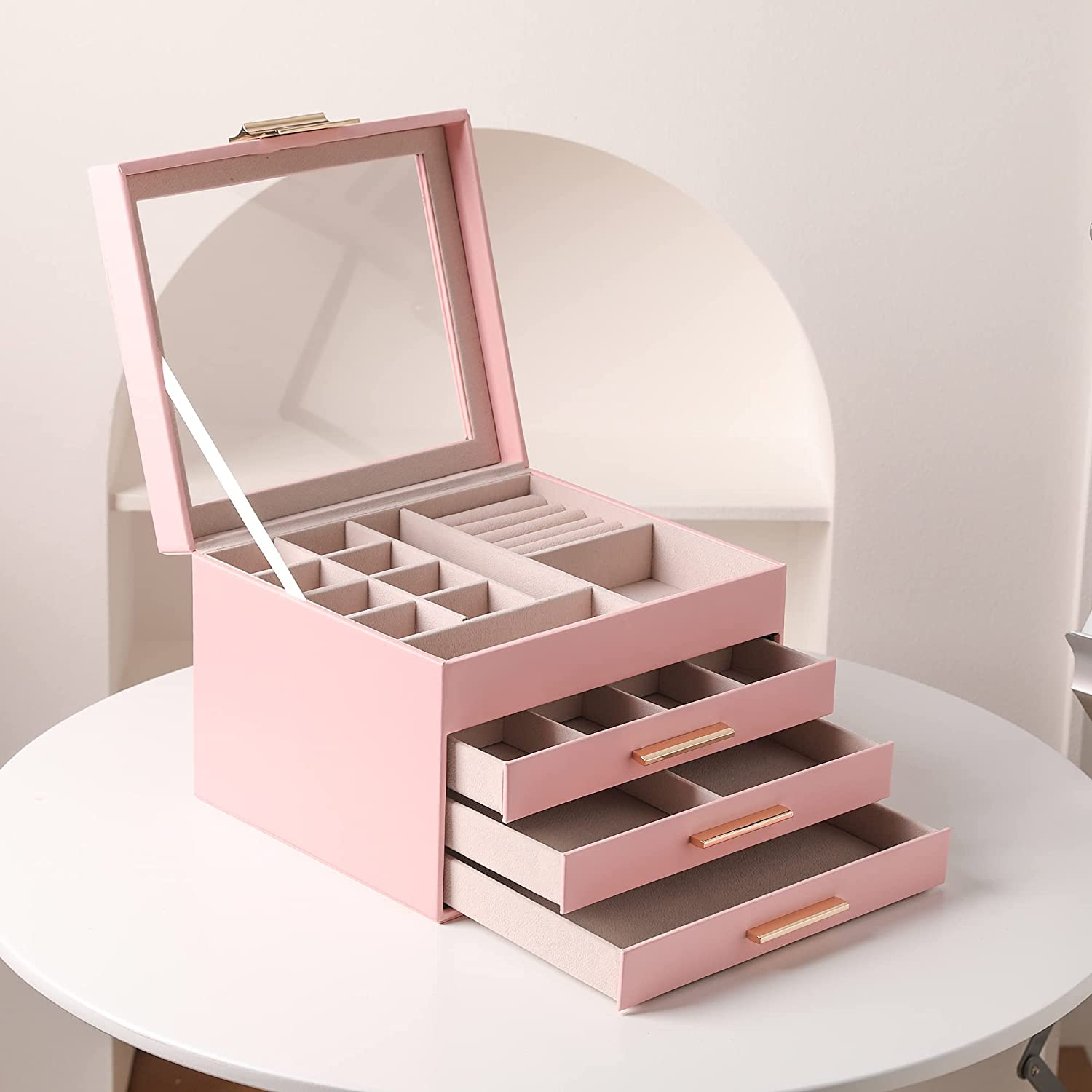 Clear Lid Jewelry Box 4 Layers Jewelry Organizer Large MultiFunctional