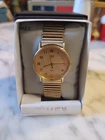 Vintage Timex Men’s Gold Tone White Dial Analog Quartz 32mm Box/Instructions