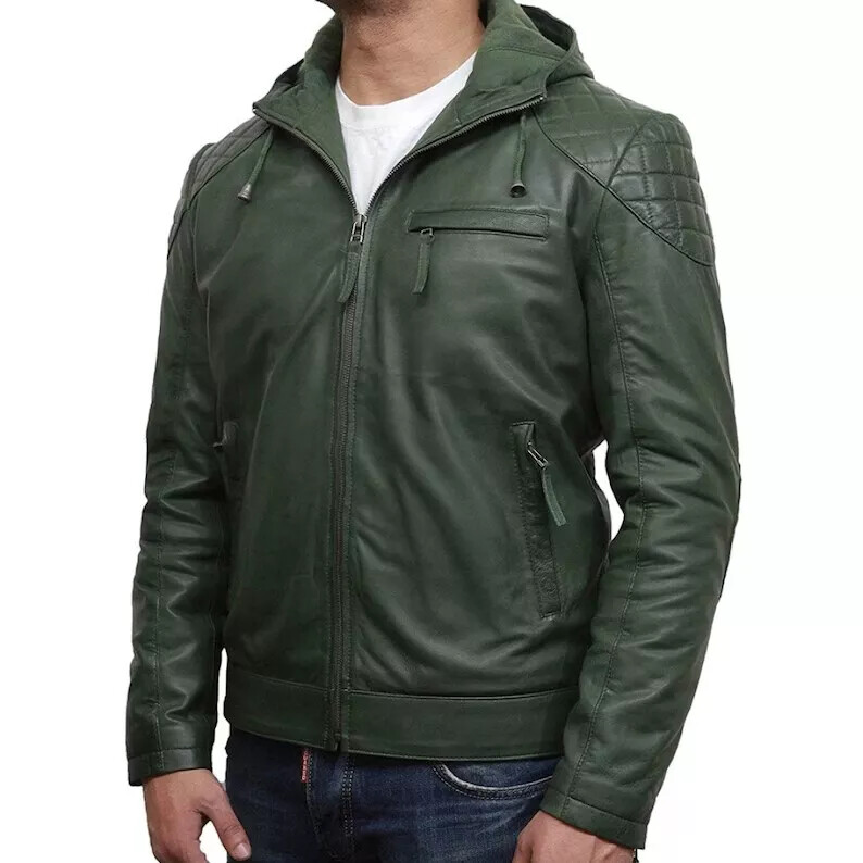 Men's Rider Classic Green Lambskin Leather Motorcycle Jacket