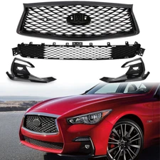 Front Bumper Upper / Lower Grille/ Fog Light Bezels For 2018-2023 Infiniti Q50