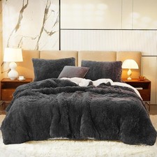 Fluffy Black Comforter Set King Size, 3 Pieces Winter Faux Fur Warm Soft Fuzz...
