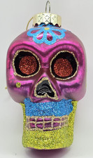 Day of the Dead / Dia De Los Muertos Sugar Skull Halloween Glitter Ornament Pink