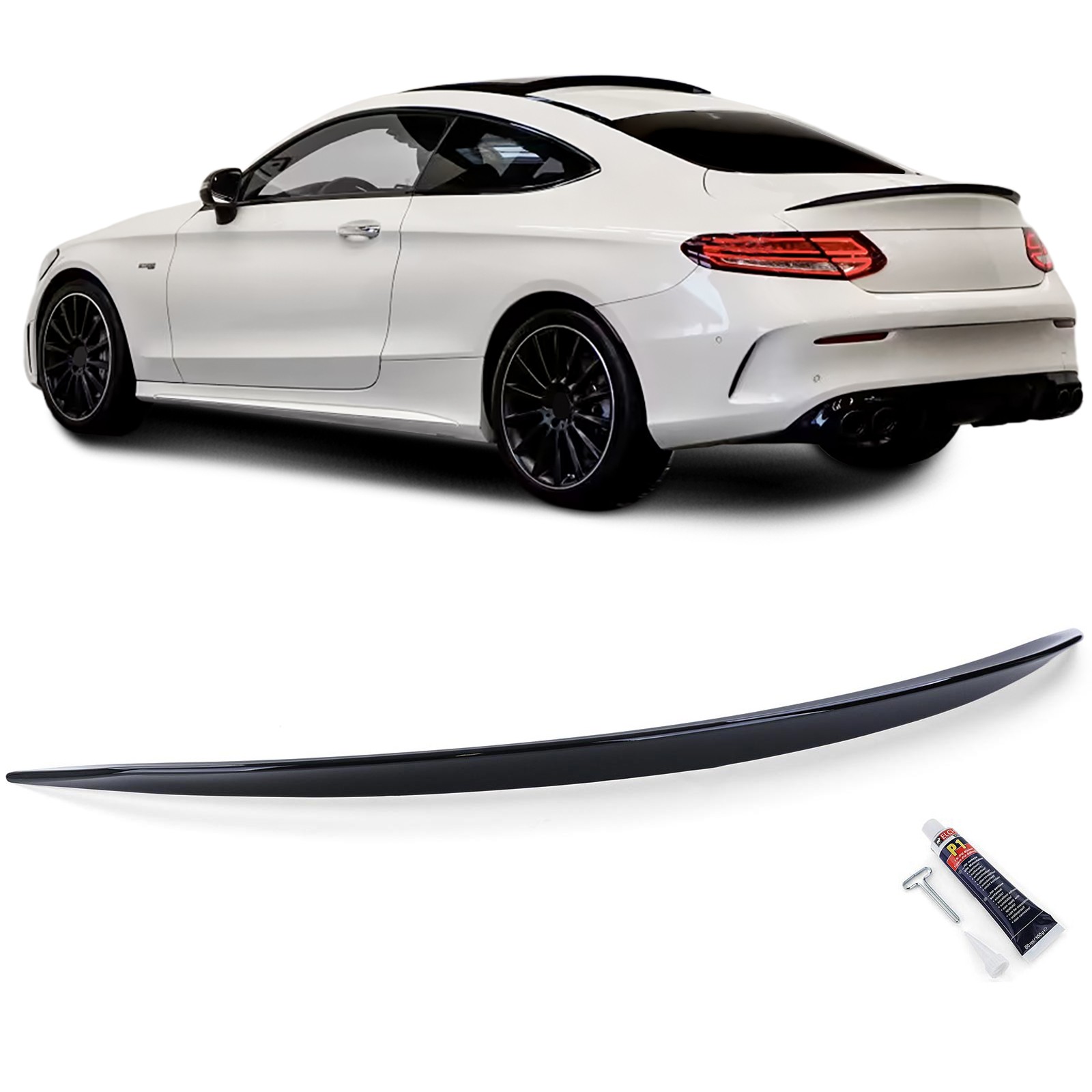 Alerón trasero deportivo labio negro brillante con homologación para Mercedes C205 Coupe 2015-2022