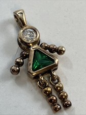 Gold Over Sterling 925 Charm Pendant Birthstone Baby Girl May Green Glass 1.25  