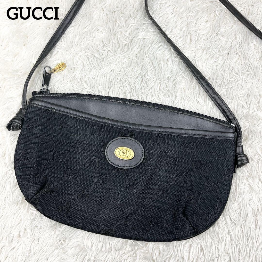 Vintage Gucci GG Canvas Shoulder Bag Black Excellent Condition