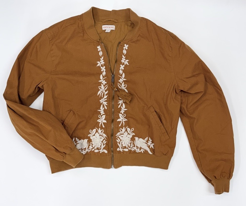 Knox Rose  Embroidered Lightweight Bomber Jacket Sz L Zip Tassel Women’s