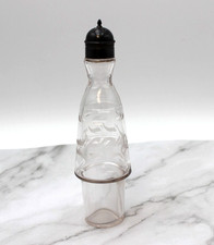 Condiment Cruet Victorian Era Etched Glass Bottle with Metal Top
