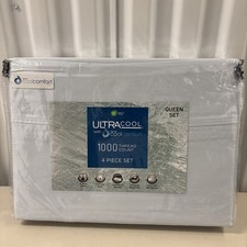 Ultracool Cool Comfort Solid 4 Pc Sheet Set QN 1000 TC Cotton Blue Brand New