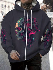 Colorful Skull 3D Print Hoodie Zip