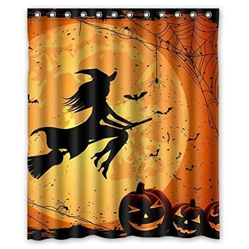 Halloween Shower Curtain - Witch Pumpkin Bathroom Shower Curtains with Hooks
