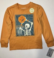 Tommy Bahama Kids XS 4 Glow in the Dark L/S Shirt Pumpkin Skeleton Bball NWT