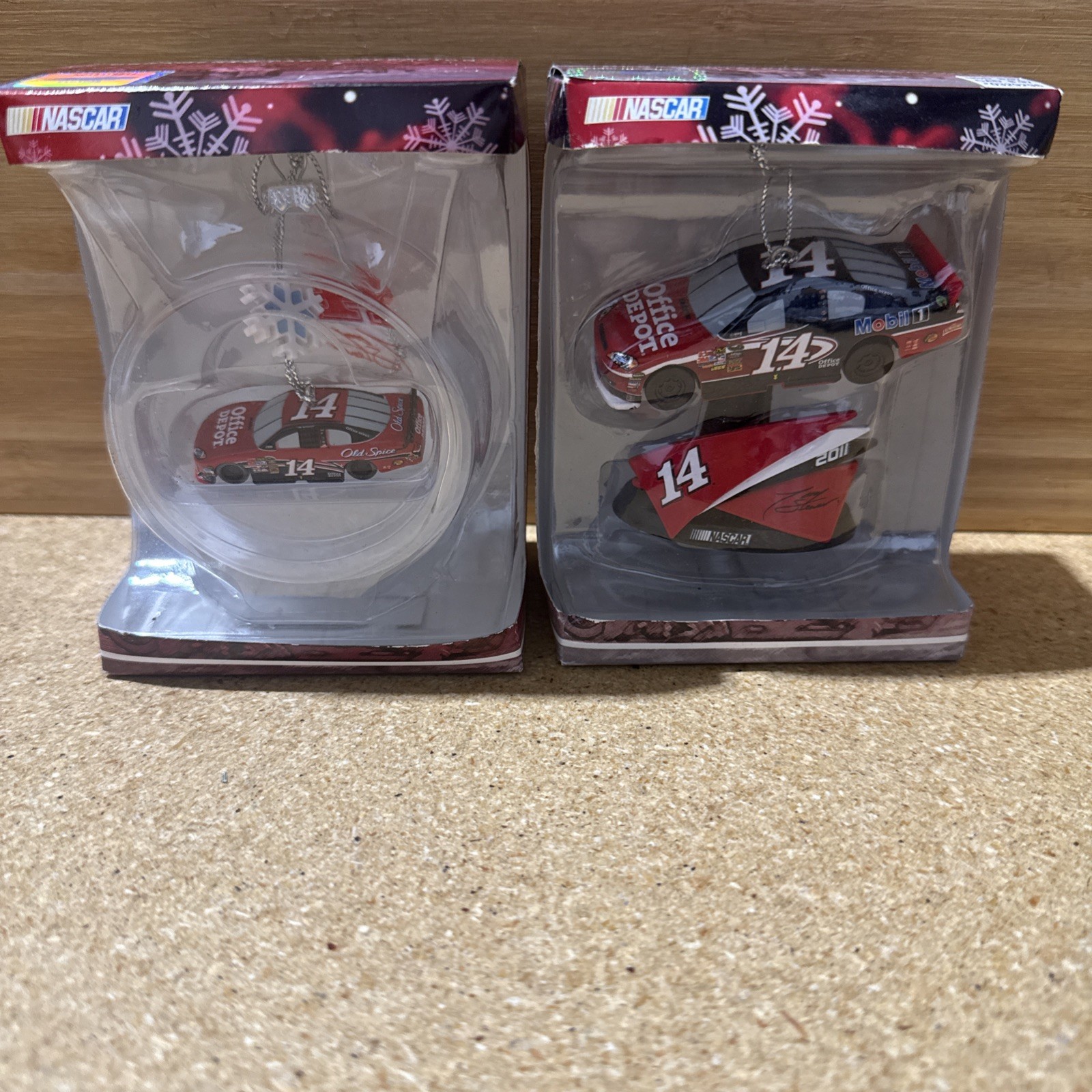 NASCAR #14 Tony Stewart Mobil 1 Christmas Ornament Lot (2) IOB