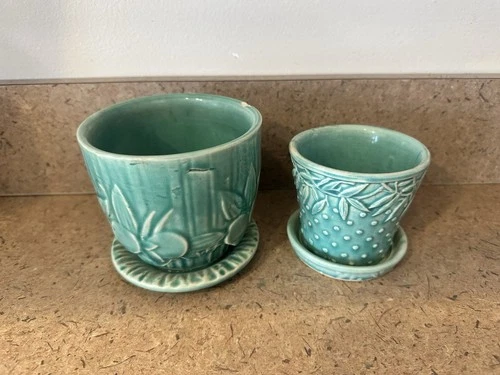 2 Mccoy Aqua Green Planters