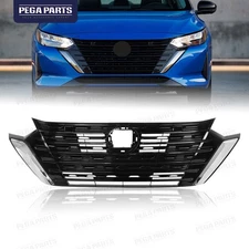 For 2024 2025 Nissan Sentra S SV Glossy Black Front Bumper Grille Chrome Trims