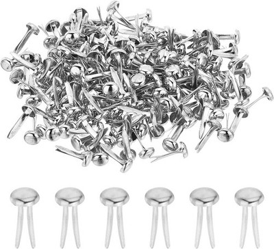 150 Pcs Mini Brads, Silver Metal Fasteners for DIY Paper Crafts